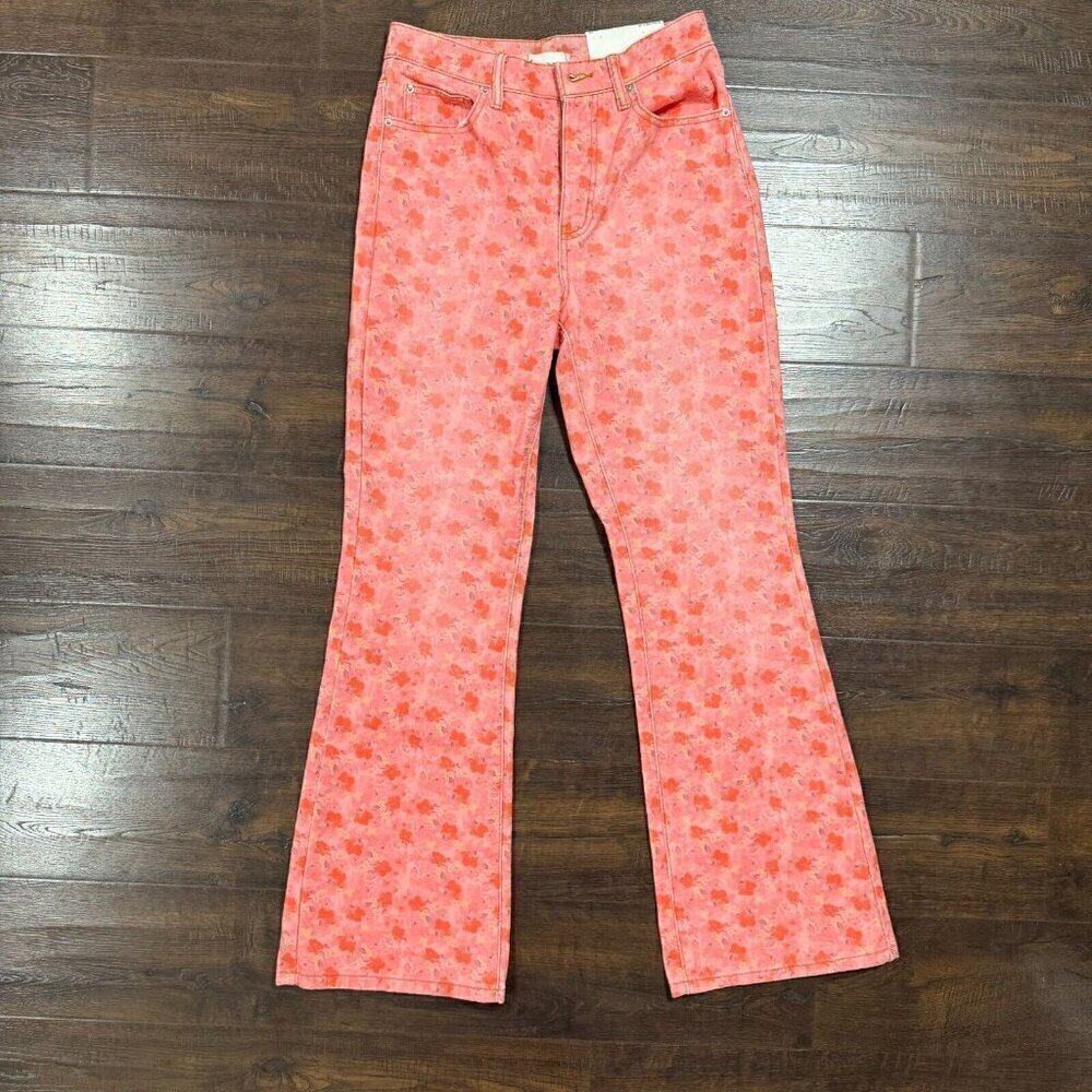 BDG High Waisted Floral Flare Jeans 5-Pocket Design Pink Size 27